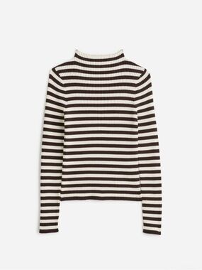Madewell Black and Cream Striped Ribbed Turtleneck Sweater